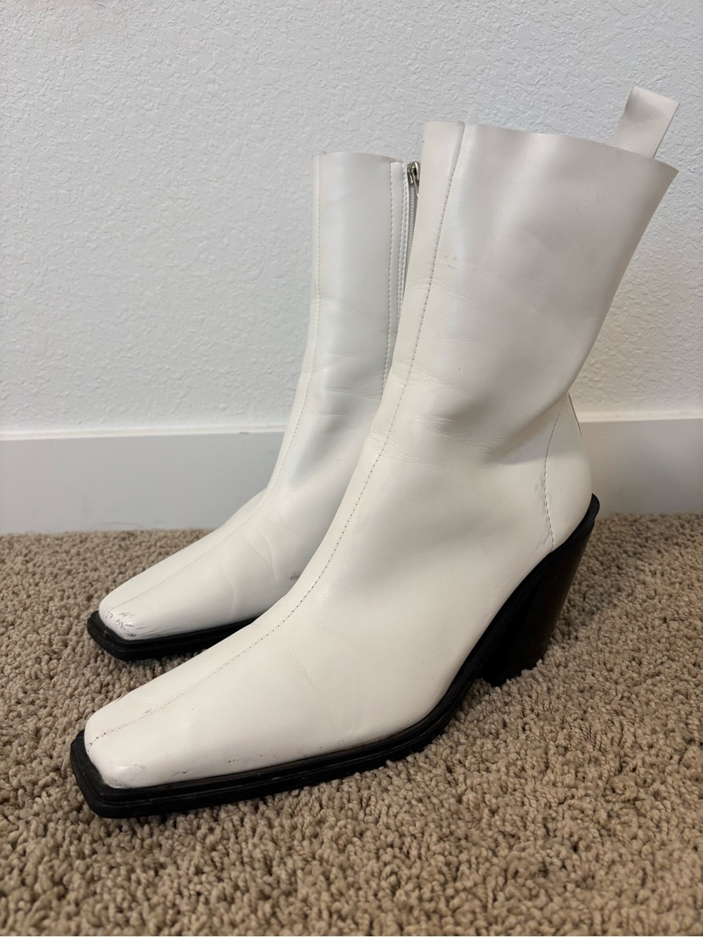 Nasty Gal White Leather Mid-Calf Bootie